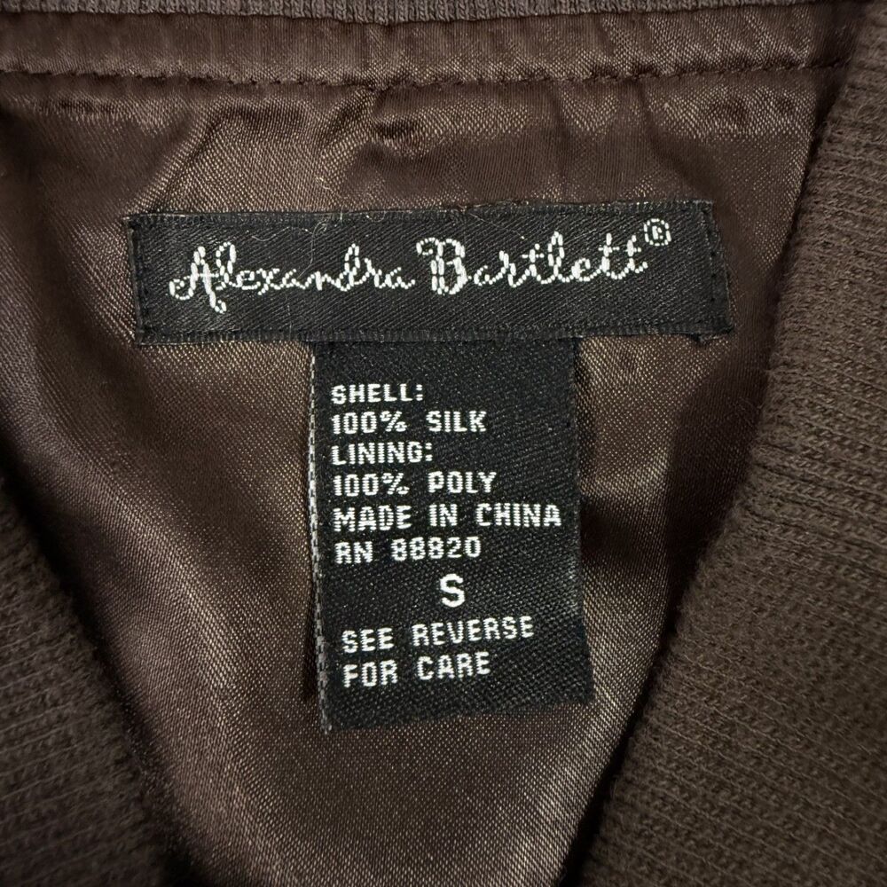 Alexandra Bartlett Women's Brown 100% Silk Full Zip Lightweight Bomber Jacket - Picture 5 of 6